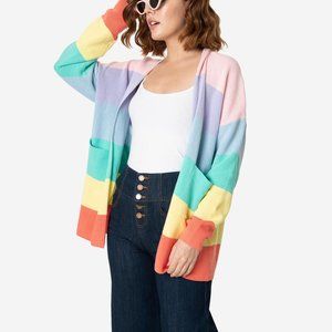 NWT Pastel Rainbow Stripe Open Knit Cardigan